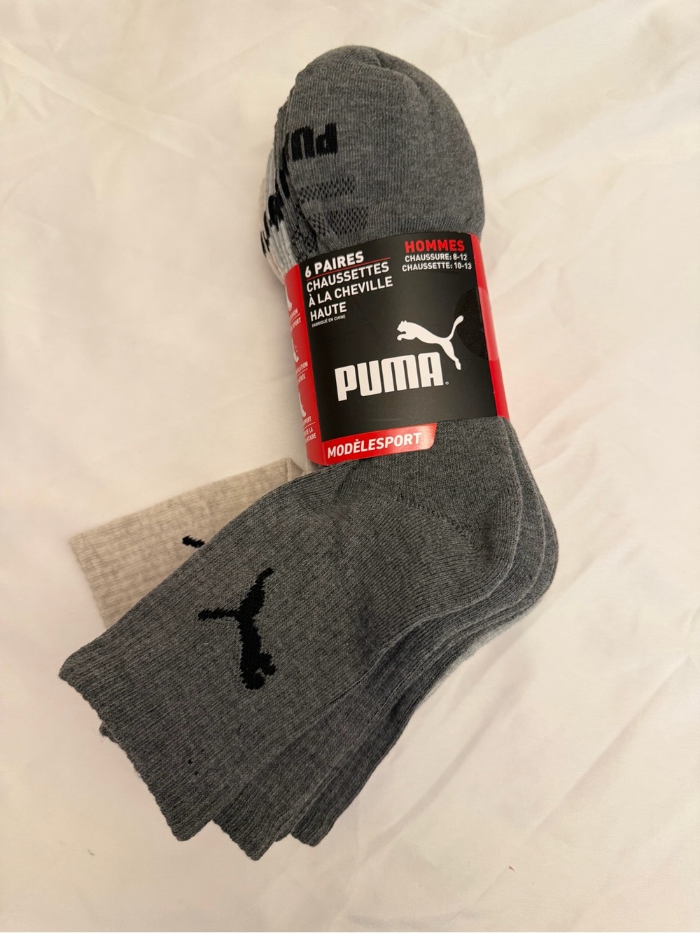 Puma Men’s Gray Athletic Crew Socks with Black Puma Logo - 6 Pack